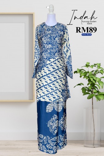 Indah Kurung Moden Batik Teal Blue