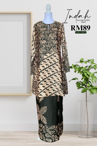 Indah Kurung Moden Batik Dark Green