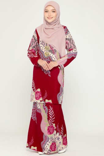 Peony Batik Kurung Moden Maroon