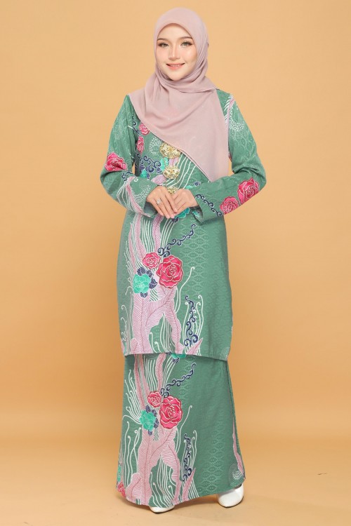 Mawar Batik Kurung Moden Dusty Green