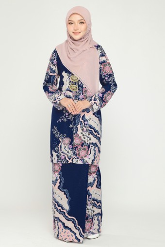 Seroja Kebarung Batik Ironless Navy Blue