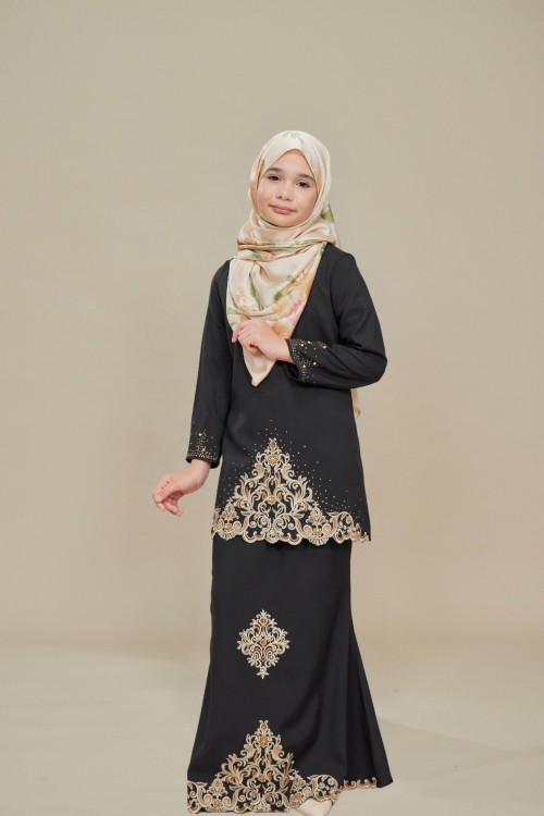 Raina Kurung Sulam Black Kids