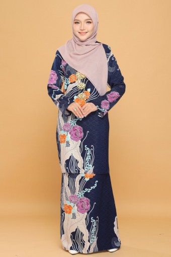 Mawar Batik Kurung Moden Navy Blue