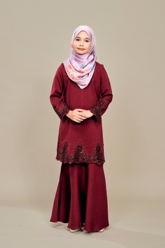 Allura Kurung Lace Dark Maroon Kids