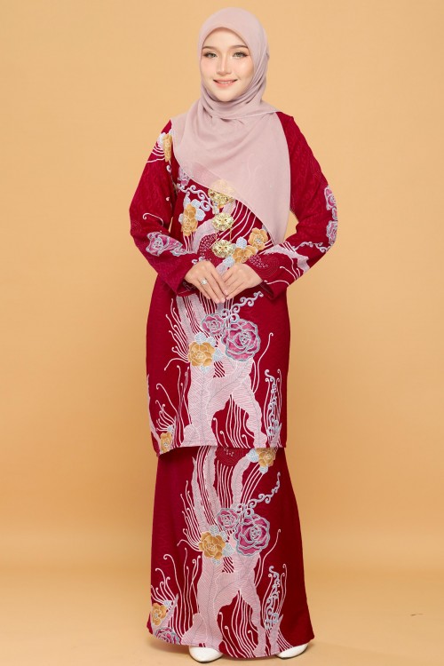 Mawar Batik Kurung Moden Maroon