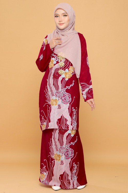 Mawar Batik Kurung Moden Maroon