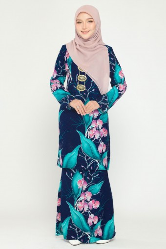 Orked Kurung Moden Batik Navy Blue