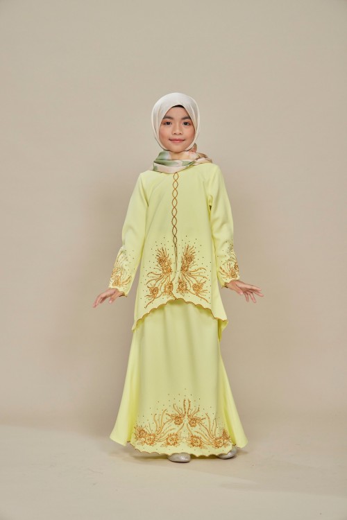 Charlene Kurung Sulam Kids Soft Yellow