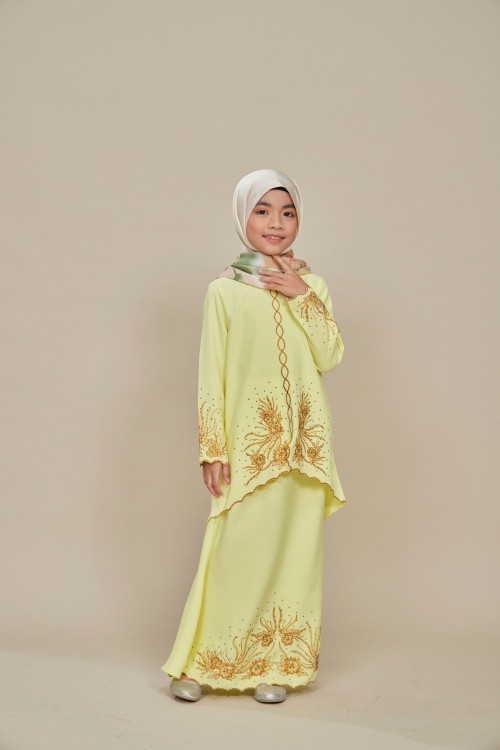 Charlene Kurung Sulam Kids Soft Yellow