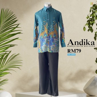 Andika Kemeja Batik Malaysia Teal Green