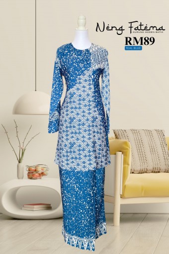 Neng Fatema Kurung Moden Batik Teal Blue