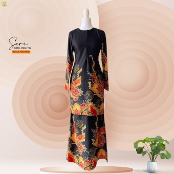 Seri Kurung Batik Malaysia Black Orange