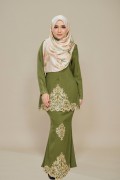 Raina Kurung Sulam Olive Green