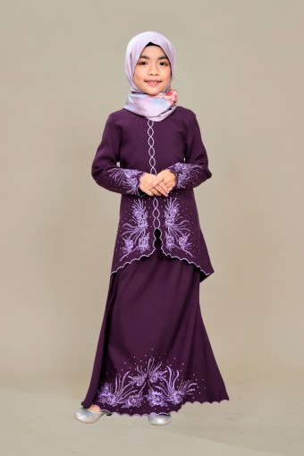 Charlene Kurung Sulam Kids Dark Purple