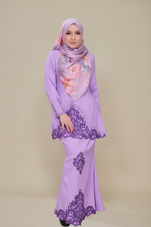 Raina Kurung Sulam Lavender Purple