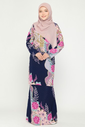 Peony Batik Kurung Moden Navy Blue