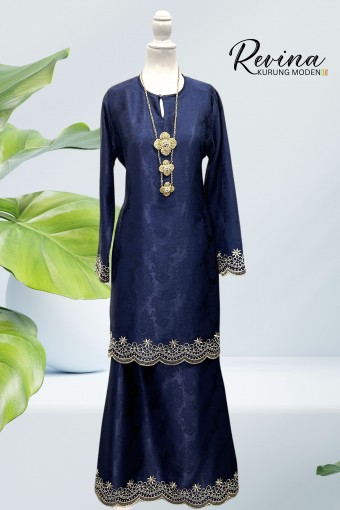 Revina Kurung Moden Navy Blue