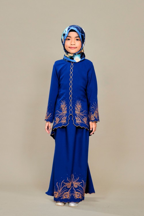 Charlene Kurung Sulam Kids Royal Blue