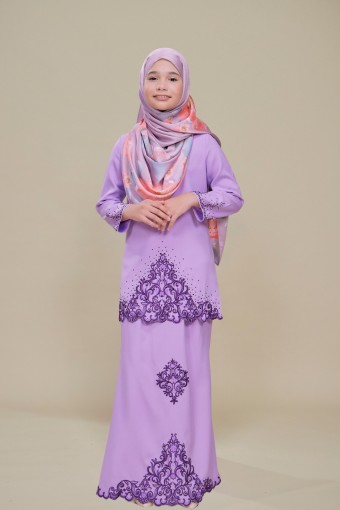 Raina Kurung Sulam Lavender Purple Kids