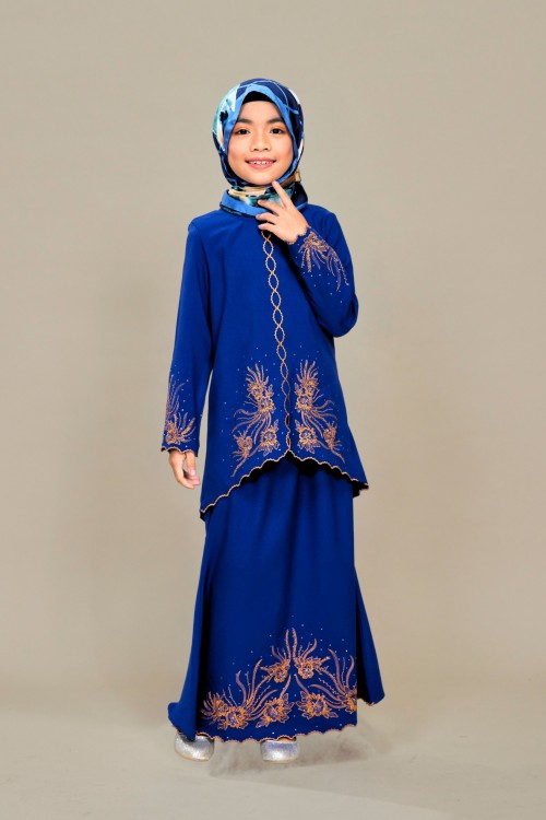 Charlene Kurung Sulam Kids Royal Blue