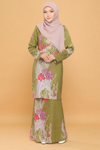 Mawar Batik Kurung Moden Olive Green