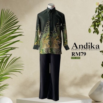 Andika Kemeja Batik Malaysia Dark Green