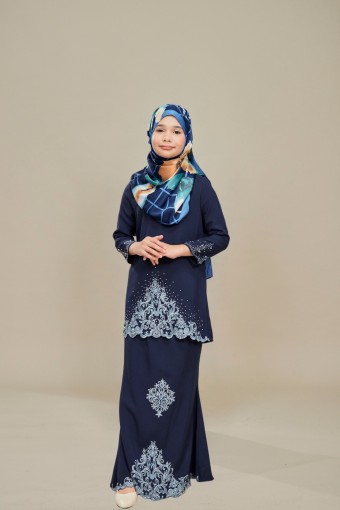 Raina Kurung Sulam Navy Blue Kids