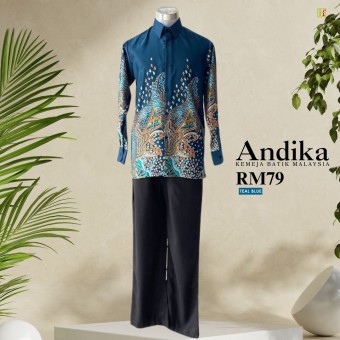 Andika Kemeja Batik Malaysia Teal Blue