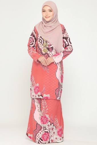 Peony Batik Kurung Moden Dusty Peach