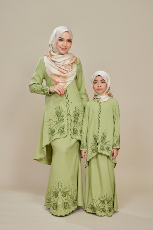 Charlene Kurung Sulam Kids Sage Green