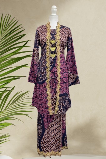 Kebarung Aynur Batik Sulam Navy Pink