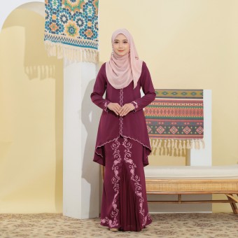 Embun Sulam Kurung Burgundy