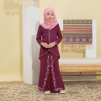 Embun Sulam Kurung Burgundy Kids