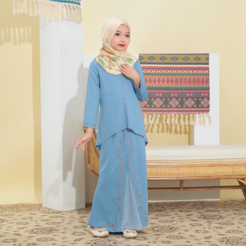 Embun Sulam Kurung Sky Blue Kids