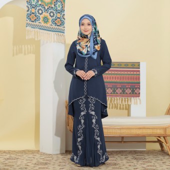 Embun Sulam Kurung Navy Blue