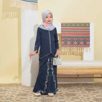 Embun Sulam Kurung Navy Blue Kids