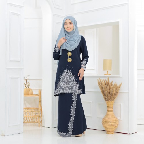 Kalthum Sulam Kurung Navy Blue