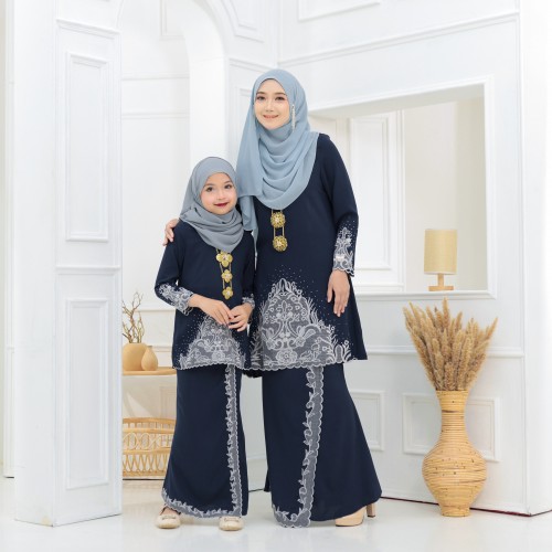 Kalthum Sulam Kurung Navy Blue