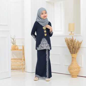 Kalthum Sulam Kurung Navy Blue Kids