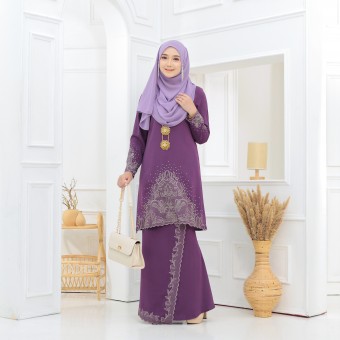 Kalthum Sulam Kurung Dark Purple