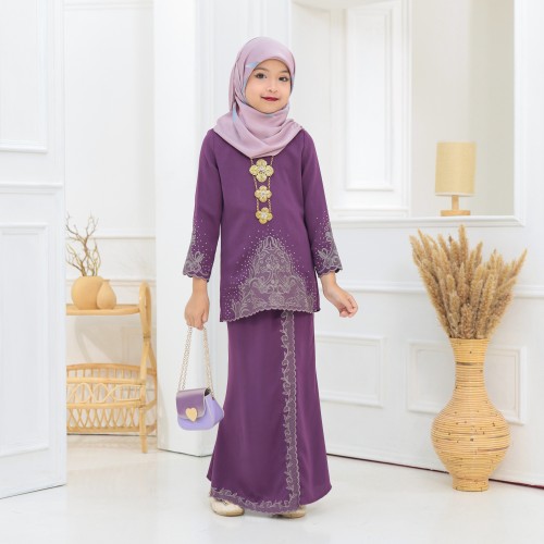 Kalthum Sulam Kurung Dark Purple Kids