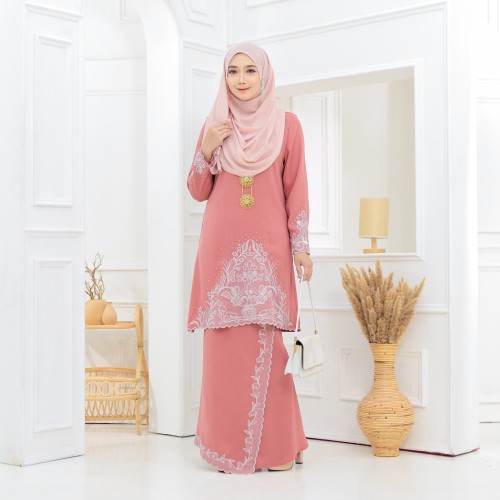 Kalthum Sulam Kurung Dusty Rose