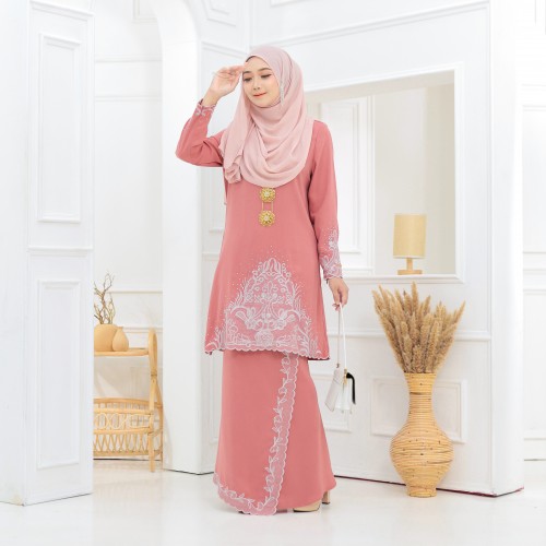 Kalthum Sulam Kurung Dusty Rose