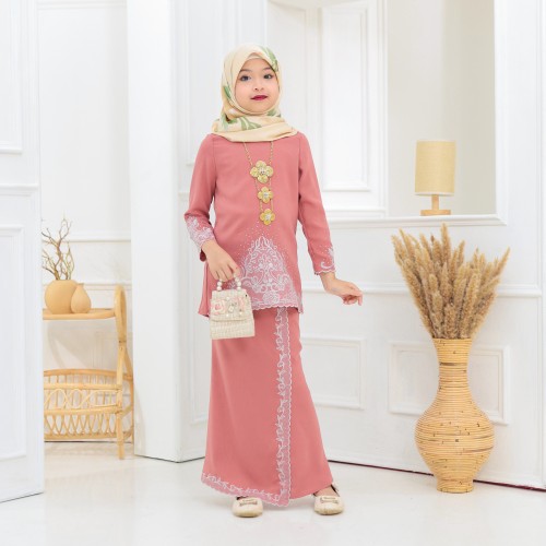 Kalthum Sulam Kurung Dusty Rose Kids