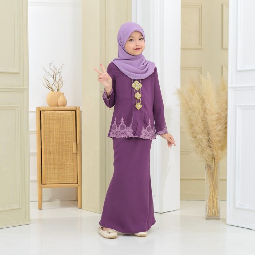 Puspa Sulam Kebaya Dark Purple Kids