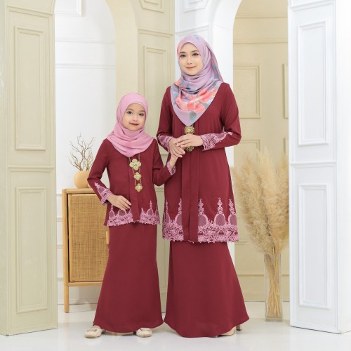 Puspa Sulam Kebaya Maroon Kids