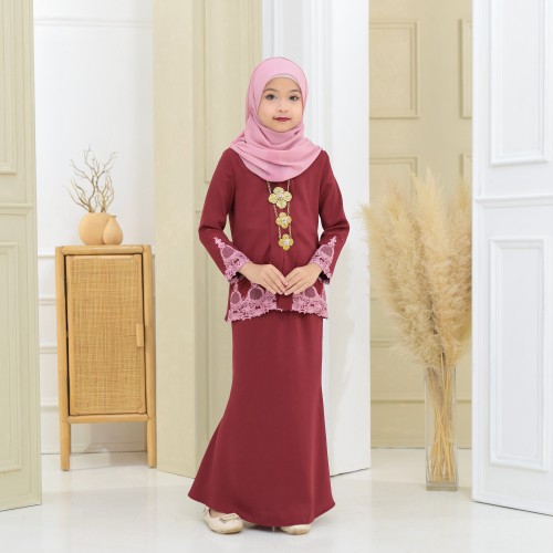 Puspa Sulam Kebaya Maroon Kids