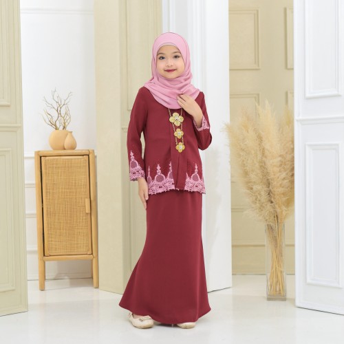 Puspa Sulam Kebaya Maroon Kids