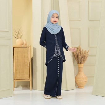 Anum Sulam Kurung Navy Blue Kids