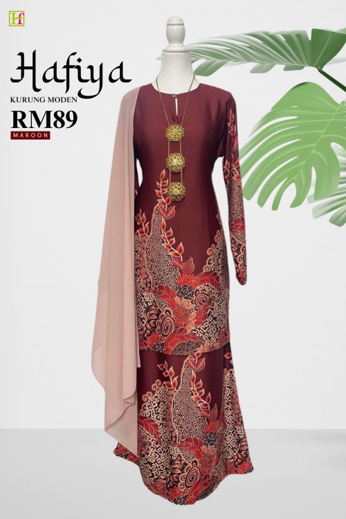 Hafiya Kurung Moden Batik Malaysia Maroon